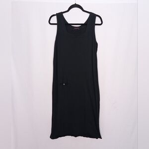 Fresh Produce USA sz. M Cotton Flowy Black Tank Dress Sleeveless Midi Pocket